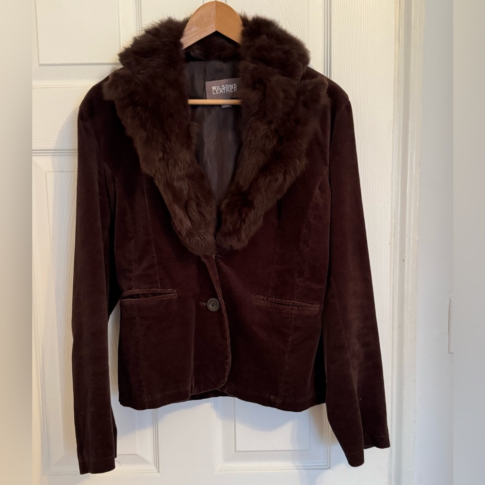 Wilson Leather velvet jacket with rabbit fur collar